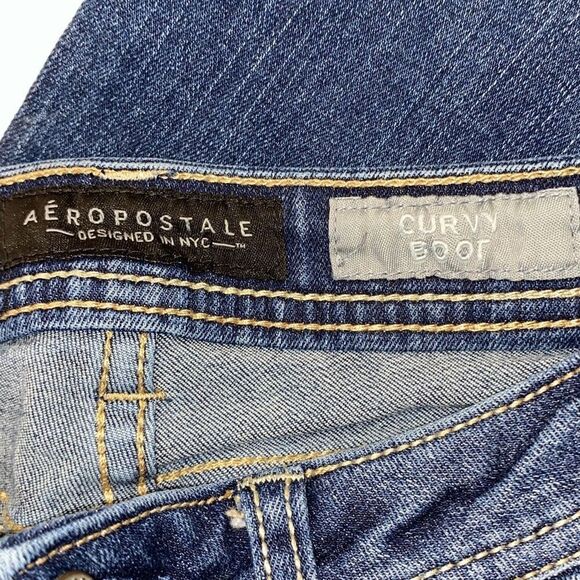 Aeropostale Women's Dark Wash Blue Curvy Stretch Denim Bootcut Jeans Sz 00 Long - Picture 9 of 10